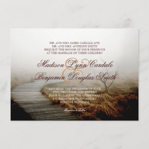 Rustic Boardwalk Fog Country Wedding Invitations Kaart