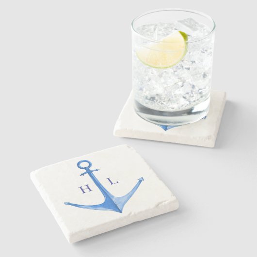 Rustic Boat Anchor Monogrammed Stenen Onderzetter (Zijkant)