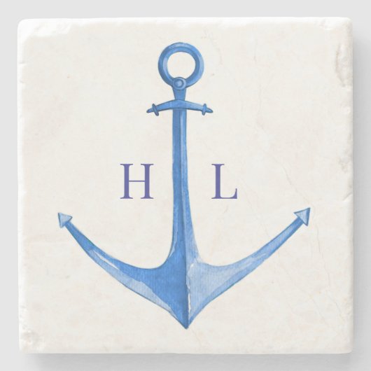 Rustic Boat Anchor Monogrammed Stenen Onderzetter (Voorkant)