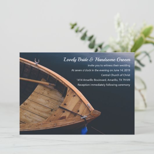 Rustic Boat Wedding Invitation Kaart (Staand voorkant)