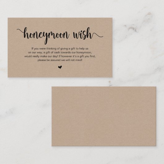 Rustic Boerderij Brown Kraft, Honeymoon Wish Informatiekaartje (Voorkant / Achterkant)