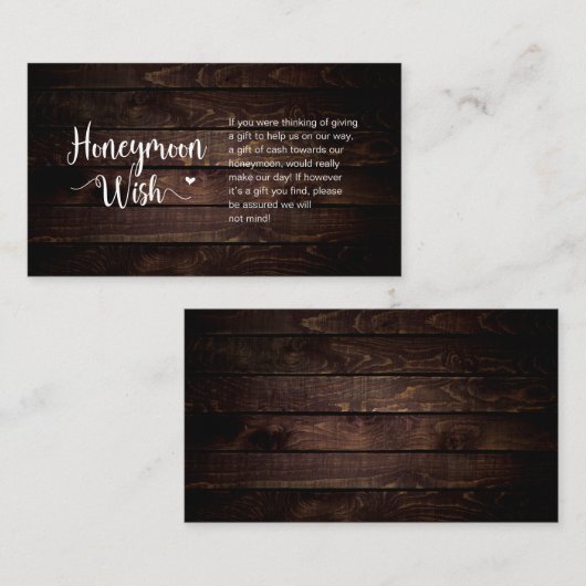Rustic Boerderij Dark Wood, Honeymoon Wish Informatiekaartje (Voorkant / Achterkant)