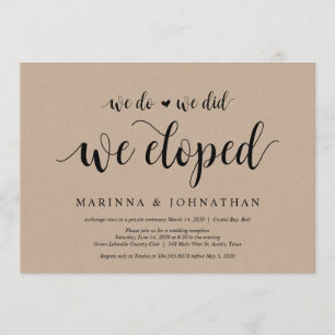 Rustic Boerderij Kraft, Black script, Wedding Elop Kaart