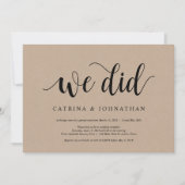 Rustic Boerderij Kraft, Black script, Wedding Elop Kaart (Voorkant)