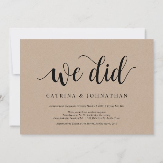 Rustic Boerderij Kraft, Black script, Wedding Elop Kaart (Voorkant)