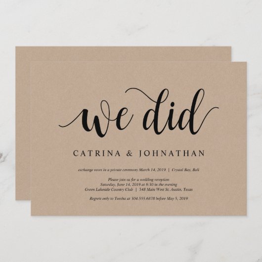 Rustic Boerderij Kraft, Black script, Wedding Elop Kaart (Voorkant / Achterkant)