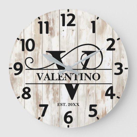 Rustic Boerderij Life Monogram Grote Klok (Voorkant)