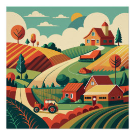 Rustic Boerderij Life Panorama Perfect Poster