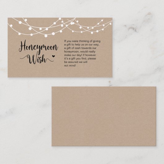 Rustic Boerderij String Lights, Kraft, Honeymoon W Informatiekaartje (Voorkant / Achterkant)