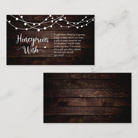 Rustic Boerderij String Lights, Wood, Honeymoon Wi Informatiekaartje (Voorkant / Achterkant)