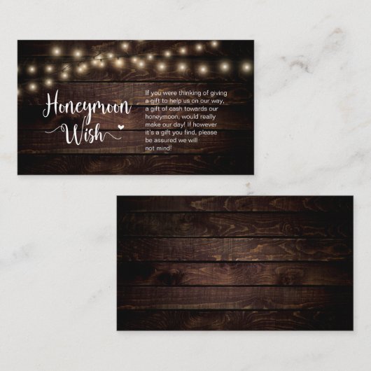 Rustic Boerderij String Lights, Wood, Honeymoon Wi Informatiekaartje (Voorkant / Achterkant)