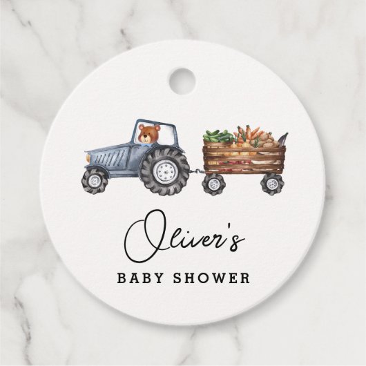 Rustic Boerderij Tractor Teddy Bear Baby shower Bedankjes Labels (Voorkant)