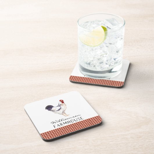 Rustic boerderij waterverf haan familienaam  bier onderzetter (Rechterzijde)