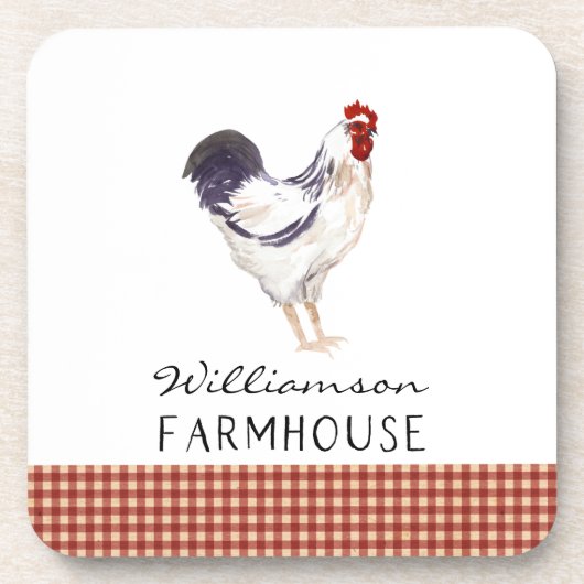 Rustic boerderij waterverf haan familienaam  bier onderzetter (Voorkant)