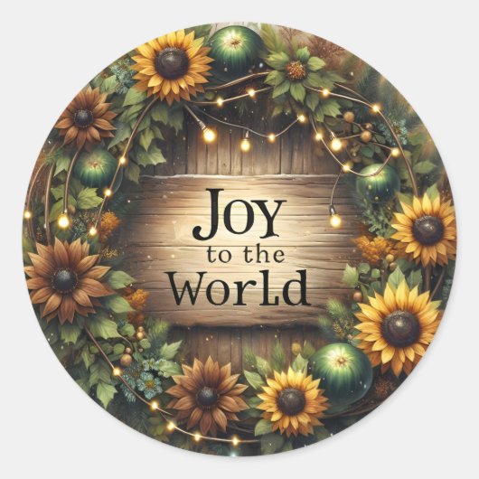 Rustic Boerderij Zonnebloem Vreugde Voor De Wereld Ronde Sticker (Voorkant)