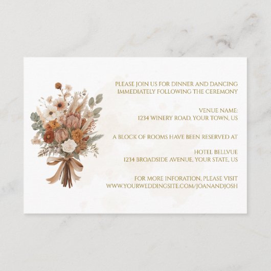 Rustic Bohemian Autumn Floral Wedding | Informatiekaartje (Achterkant)