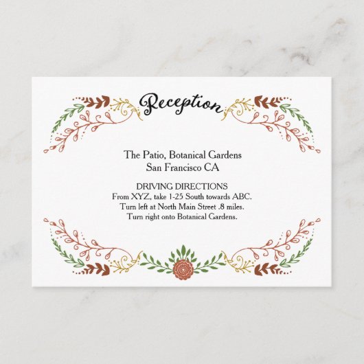 Rustic Bohemian Autumn Floral Wreath Wedding Informatiekaartje (Voorkant)