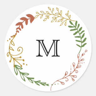 Rustic Bohemian Autumn Floral Wreath Wedding Ronde Sticker