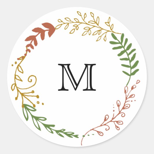 Rustic Bohemian Autumn Floral Wreath Wedding Ronde Sticker (Voorkant)