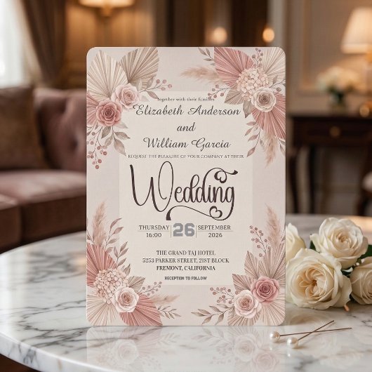 Rustic Bohemian Blush Dusty Rose Wedding Kaart