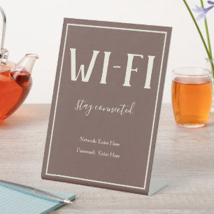 Rustic Bohemian Brown Wi-Fi Guest Pedestal Sign Reclamebord Met Voetstuk