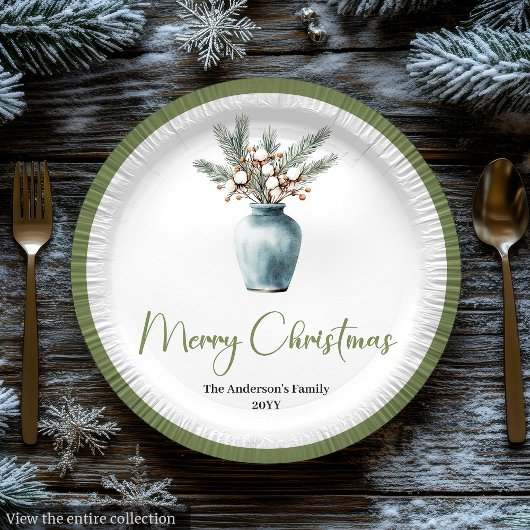 Rustic Bohemian Christmas Bouquet Watercolor Plate Papieren Bordje