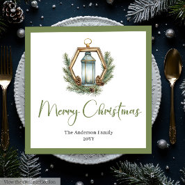 Rustic Bohemian Christmas Lantern in Watercolor Servet