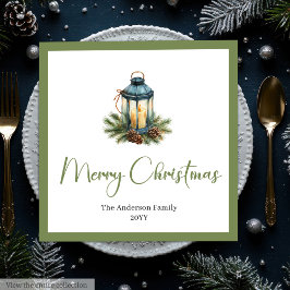 Rustic Bohemian Christmas Lantern in Watercolor Servet