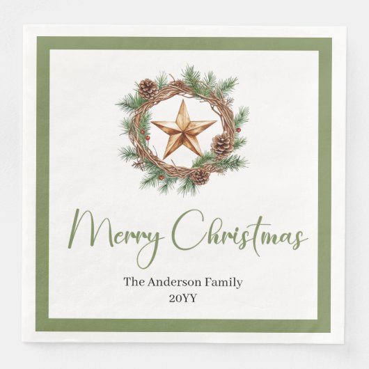 Rustic Bohemian Christmas Wreath with Pine Napkins Servet (Voorkant)
