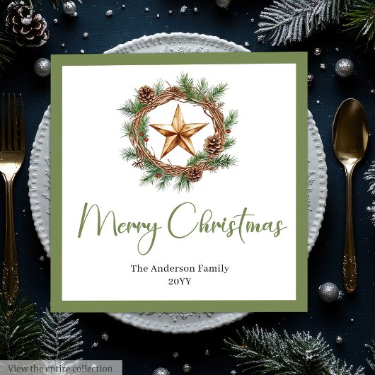 Rustic Bohemian Christmas Wreath with Pine Napkins Servet