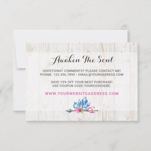 Rustic Bohemian Crystal Pareltjes & Arrow Dank u Bedankkaart (Achterkant)