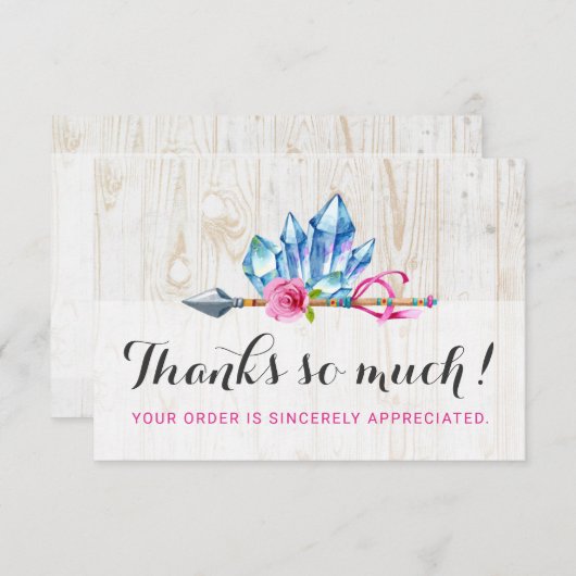 Rustic Bohemian Crystal Pareltjes & Arrow Dank u Bedankkaart (Voorkant / Achterkant)