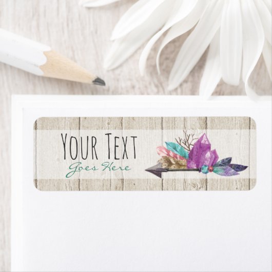 Rustic Bohemian Crystals & Arrow Waterverf Wood Etiket (Insitu)