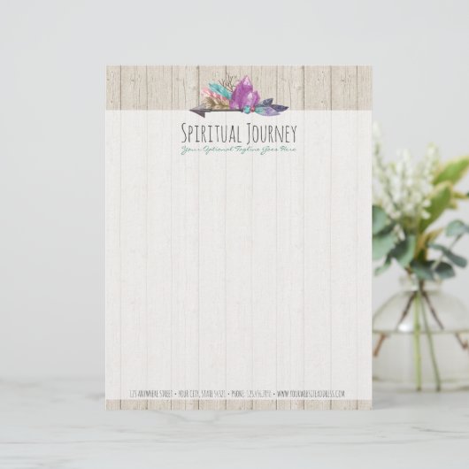 Rustic Bohemian Crystals & Arrow Waterverf Wood Persoonlijk Briefhoofd (Staand voorkant)