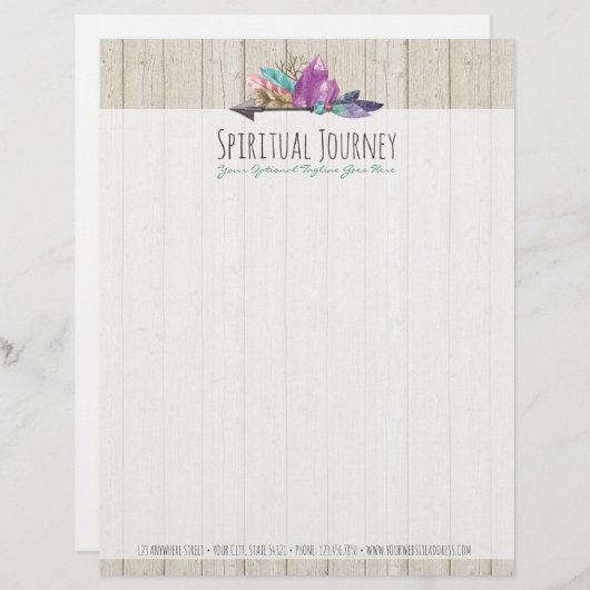 Rustic Bohemian Crystals & Arrow Waterverf Wood Persoonlijk Briefhoofd (Voorkant / Achterkant)