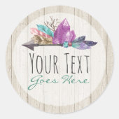 Rustic Bohemian Crystals & Arrow Waterverf Wood Ronde Sticker (Voorkant)