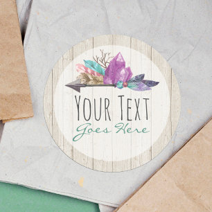 Rustic Bohemian Crystals & Arrow Waterverf Wood Ronde Sticker