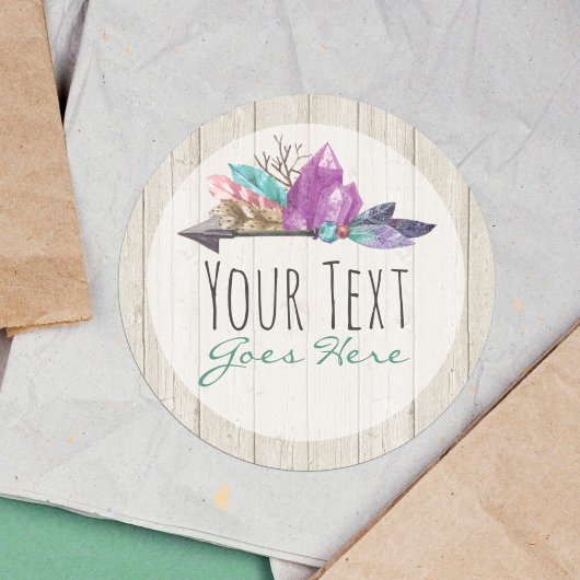 Rustic Bohemian Crystals & Arrow Waterverf Wood Ronde Sticker