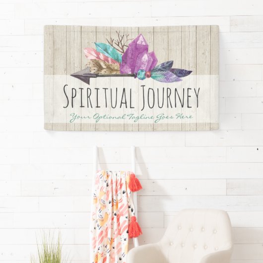 Rustic Bohemian Crystals & Arrow Waterverf Wood Spandoek (Insitu)