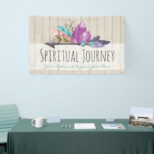 Rustic Bohemian Crystals & Arrow Waterverf Wood Spandoek (Beurs)