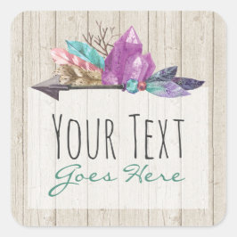 Rustic Bohemian Crystals & Arrow Waterverf Wood Vierkante Sticker