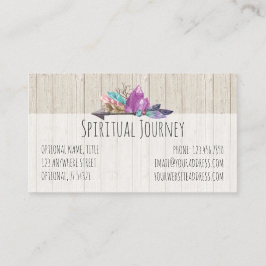 Rustic Bohemian Crystals & Arrow Waterverf Wood Visitekaartje (Achterkant)