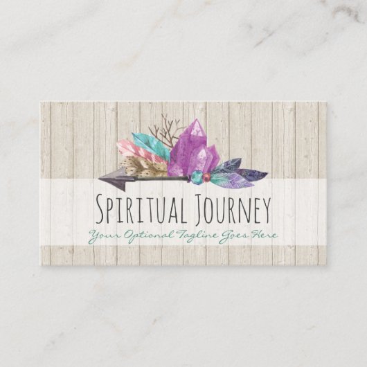 Rustic Bohemian Crystals & Arrow Waterverf Wood Visitekaartje (Voorkant)