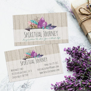 Rustic Bohemian Crystals & Arrow Waterverf Wood Visitekaartje