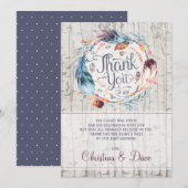 Rustic Bohemian Feathers Boho Baby shower Bedankkaart (Voorkant / Achterkant)