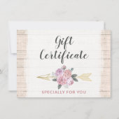 Rustic Bohemian Floral Arrow Cadeaubon Kaart (Voorkant)