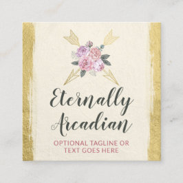 Rustic Bohemian Floral Arrows Gold Boho Social Vierkante Visitekaartje