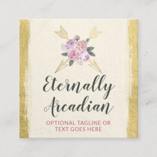 Rustic Bohemian Floral Arrows Gold Boho Social Vierkante Visitekaartje