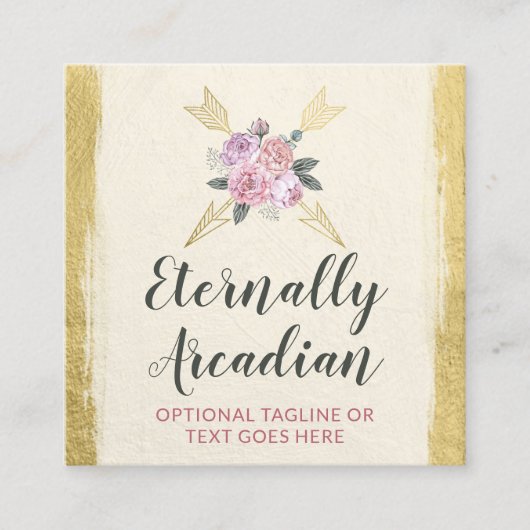 Rustic Bohemian Floral Arrows Gold Boho Social Vierkante Visitekaartje (Voorkant)