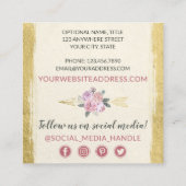 Rustic Bohemian Floral Arrows Gold Boho Social Vierkante Visitekaartje (Achterkant)